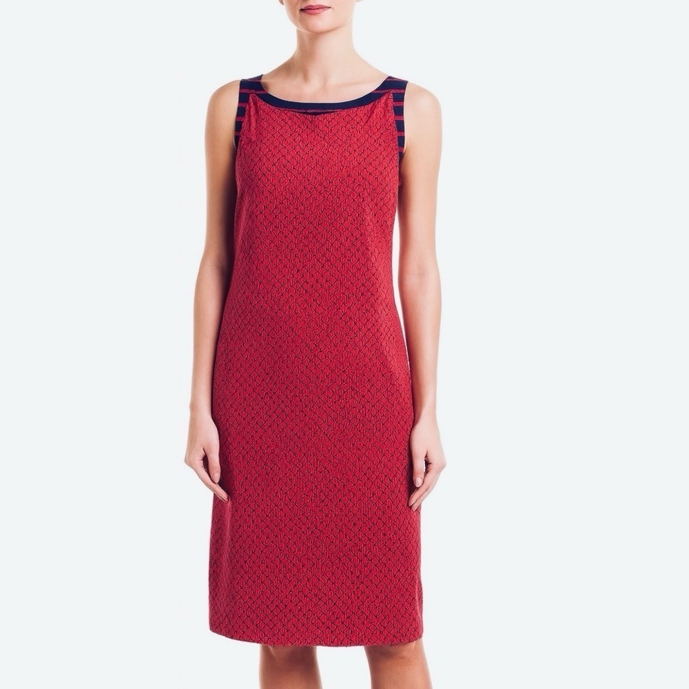Ann Taylor Nautical Chain Print Red Blue Casual Shift Dress Preppy Size Medium